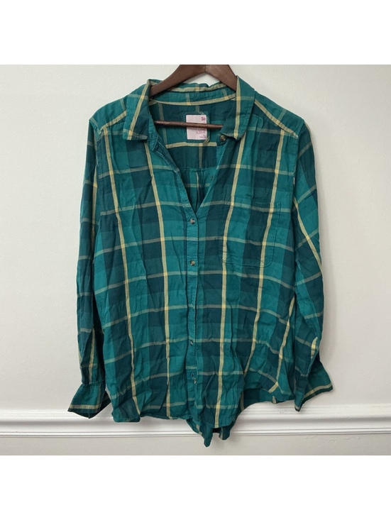 SO Tops - SO Women’s Plaid Button Down Shirt XL Teal Green Long Sleeve Casual Fall
